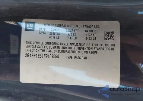 2015 Chevrolet Camaro 2Lt из США, поврежденный, VIN 2G1FF1E31F9187550